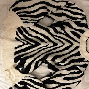 Calvin Klein Black and White Crew Neck Sweater with Zebra Pattern
